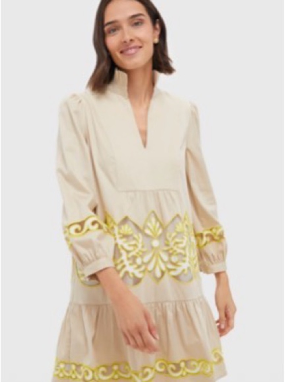 Tuckernuck Cream and Citron Mini Embroidered Dress